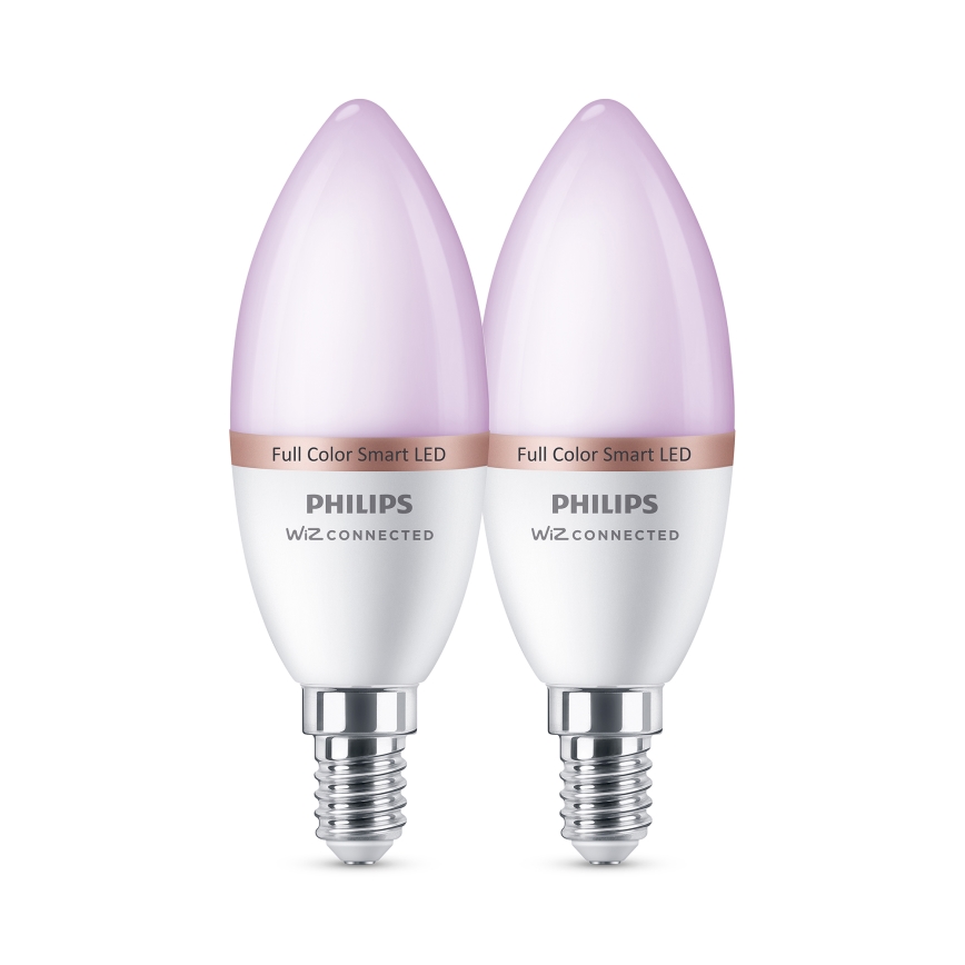 Pack de 2 lâmpadas LED RGB dimerizáveis Philips SMART C37 E14/4,9W/230V 2200-6500K IRC 90