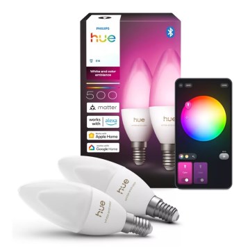 Conjunto de 2 lâmpadas LED RGBW dimerizáveis Philips Hue White And Color Ambiance B39 E14/3,7W/230V 1000-20000K