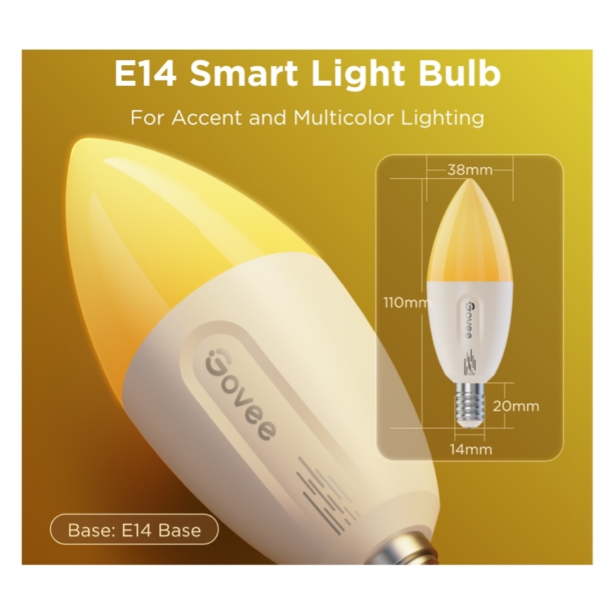 Conjunto de 2 lâmpadas LED RGBWW dimerizáveis MATTER E14/5W/230V 2700-6500K Wi-Fi - Govee