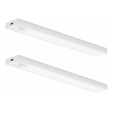 Conjunto de 2 luzes LED recarregáveis para mobiliário com sensor de movimento e de crepúsculo VIRO LED/1,2W/3,7V 800 mAh 3000/4000/6500K 30 cm, brancas
