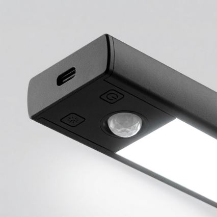 Conjunto de 2 unidades de iluminação LED recarregável para mobiliário com sensor de movimento e crepúsculo VIRO LED/1W/3,7V 800 mAh 3000/4000/6500K 20 cm preto