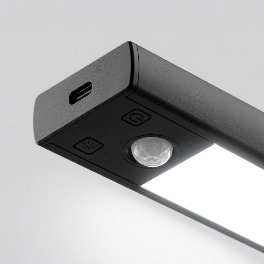 Conjunto de 2 unidades de iluminação LED recarregável para mobiliário com sensor de movimento e crepúsculo VIRO LED/1W/3,7V 800 mAh 3000/4000/6500K 20 cm preto