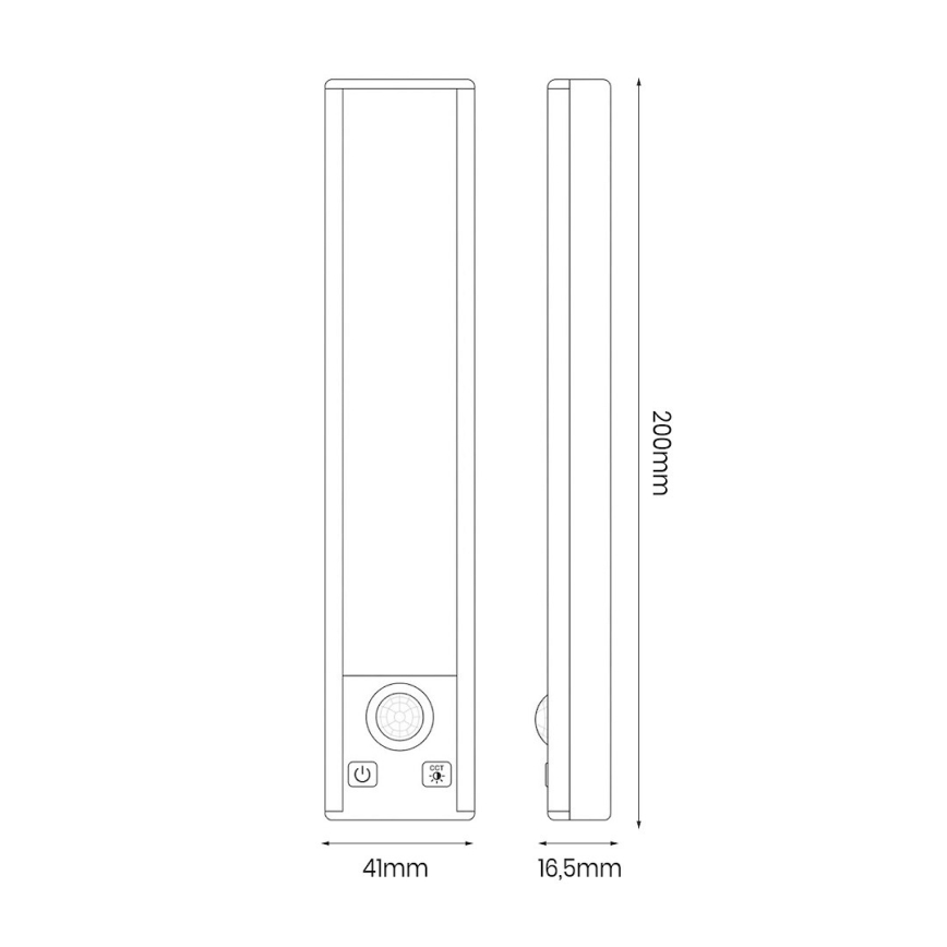 Conjunto de 2 unidades de iluminação LED recarregável para mobiliário com sensor de movimento e crepúsculo VIRO LED/1W/3,7V 800 mAh 3000/4000/6500K 20 cm preto