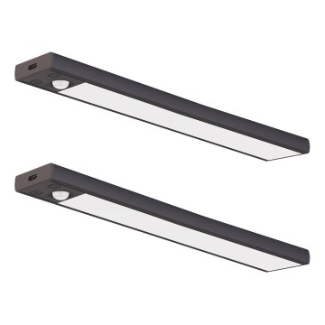 Conjunto de 2 luzes LED recarregáveis para móveis com sensor de movimento e de crepúsculo VIRO LED/1,2W/3,7V 800 mAh 3000/4000/6500K 30 cm preto