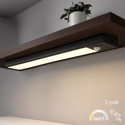 Conjunto de 2 luzes LED recarregáveis para móveis com sensor de movimento e de crepúsculo VIRO LED/1,2W/3,7V 800 mAh 3000/4000/6500K 30 cm preto