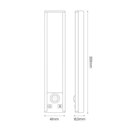 Conjunto de 2 luzes LED recarregáveis para móveis com sensor de movimento e de crepúsculo VIRO LED/1,2W/3,7V 800 mAh 3000/4000/6500K 30 cm preto