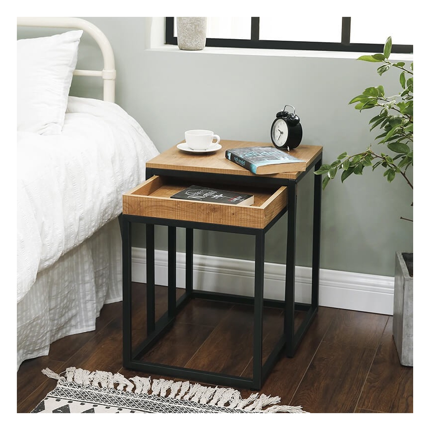 Conjunto de 2 mesas de apoio ELDUR castanho/preto