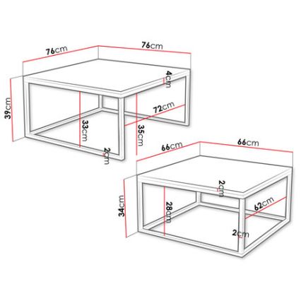 Conjunto de 2 mesas de centro DUAL 76x76/66x66 cm preto/branco