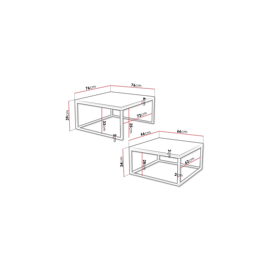 Conjunto de 2 mesas de centro DUAL 76x76/66x66 cm preto/branco