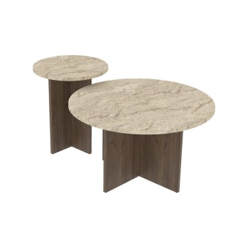 Conjunto de 2 mesas de centro PURO, Ø 40/70 cm, nogueira/bege