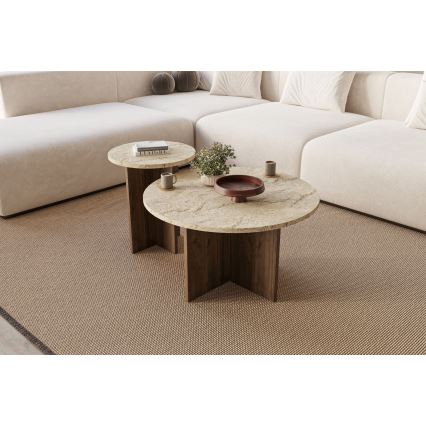 Conjunto de 2 mesas de centro PURO, Ø 40/70 cm, nogueira/bege