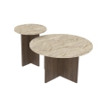 Conjunto de 2 mesas de centro PURO, Ø 40/70 cm, nogueira/travertino