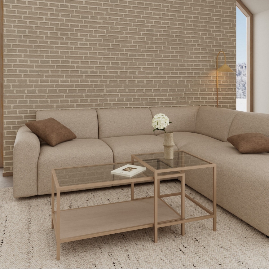Conjunto de 2 mesas de centro SARON 90x50 cm cinzento/transparente
