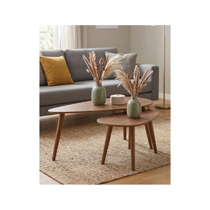 Conjunto de 2 mesas de centro SOLE 60/80x30/40 cm nogueira