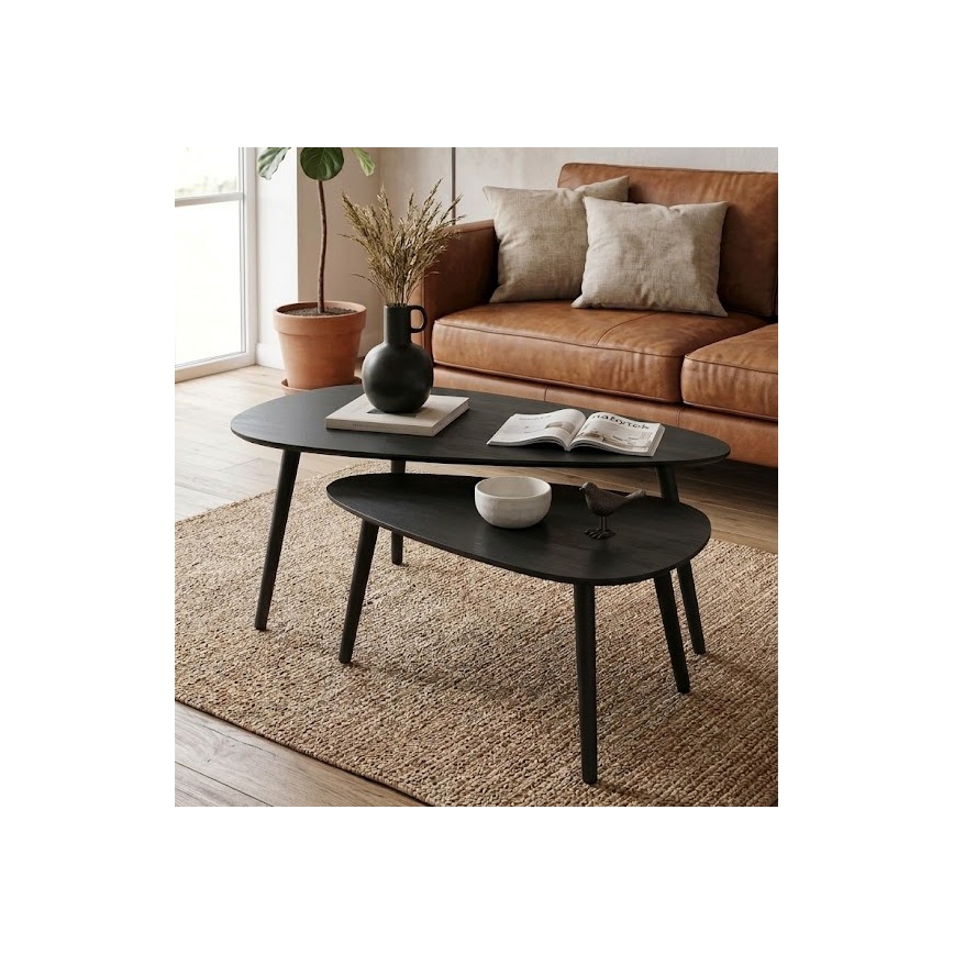 Conjunto de 2 mesas de centro SOLE 60/80x30/40 cm pretas