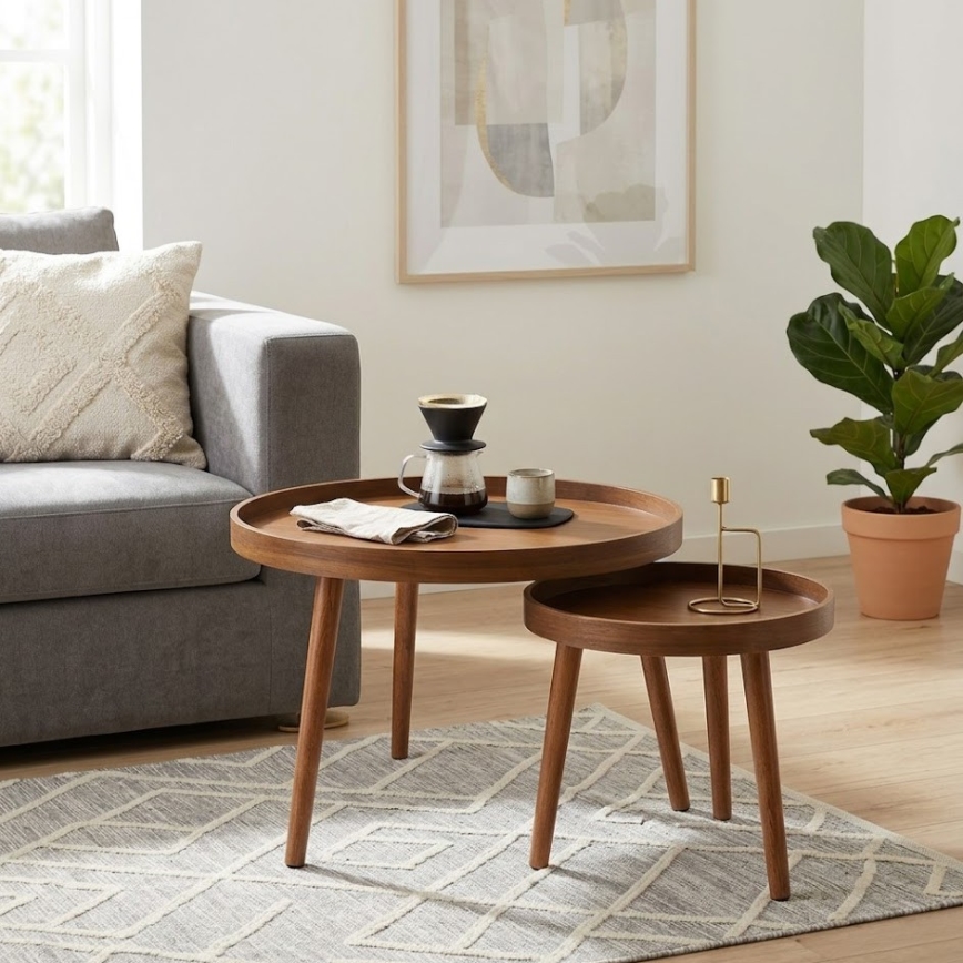 Conjunto de 2 Mesas de Centro VERDE Ø 60/38 cm nogueira