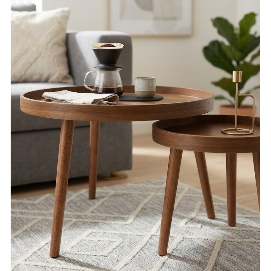 Conjunto de 2 Mesas de Centro VERDE Ø 60/38 cm nogueira
