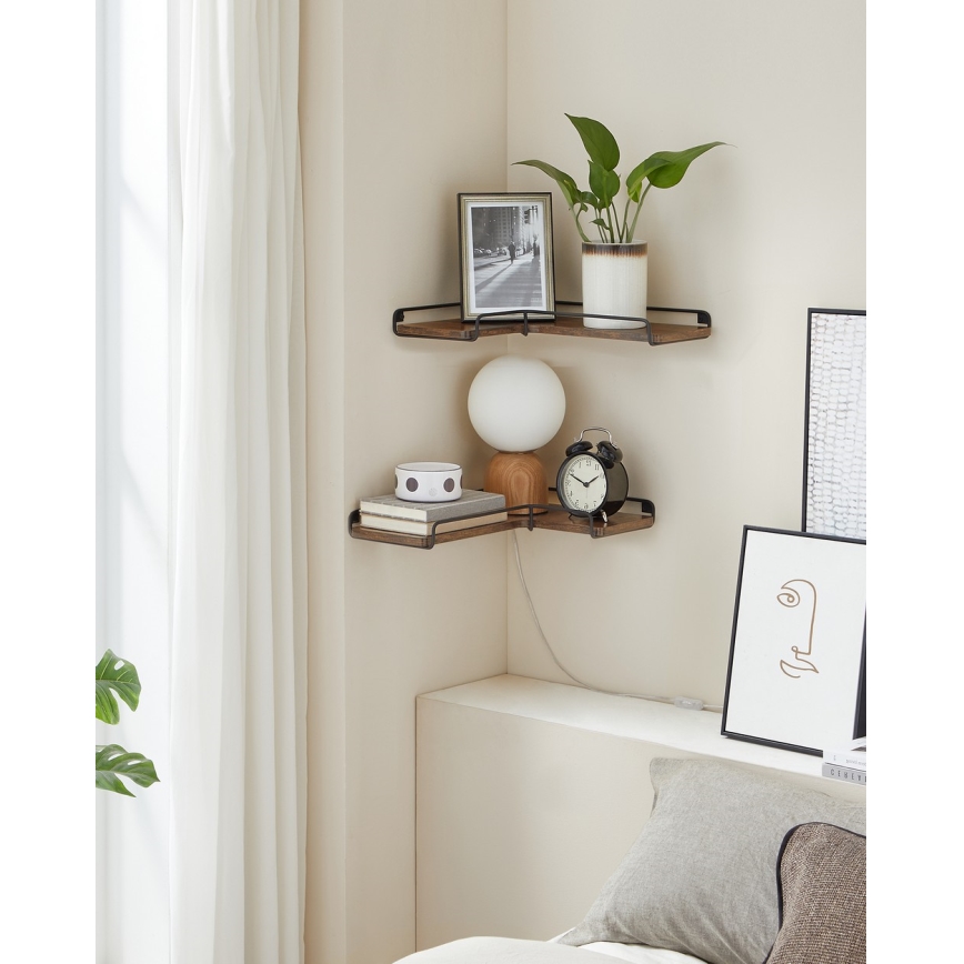 Conjunto de 2 prateleiras de parede SHELFY 40x10x29 cm castanho/preto