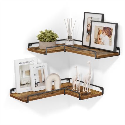 Conjunto de 2 prateleiras de parede SHELFY 40x10x29 cm castanho/preto