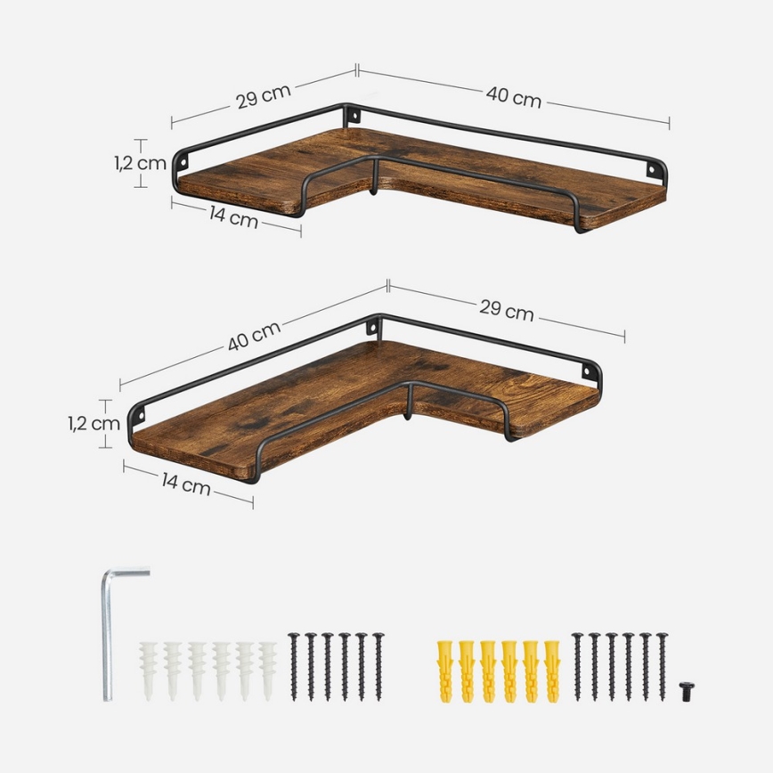 Conjunto de 2 prateleiras de parede SHELFY 40x10x29 cm castanho/preto