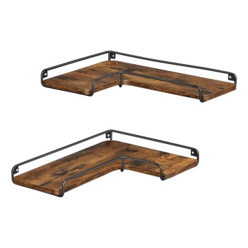 Conjunto de 2 prateleiras de parede SHELFY castanho/preto