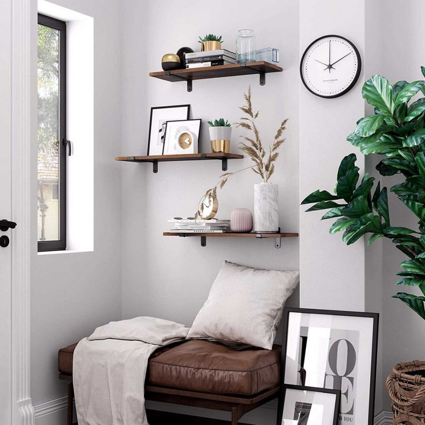 Conjunto de 2 prateleiras de parede SHELFY castanho/preto