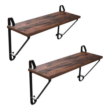 Conjunto de 2 prateleiras de parede SHELFY castanho/preto
