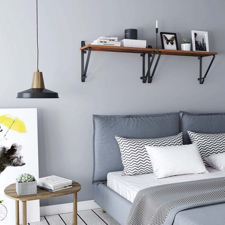 Conjunto de 2 prateleiras de parede SHELFY castanho/preto