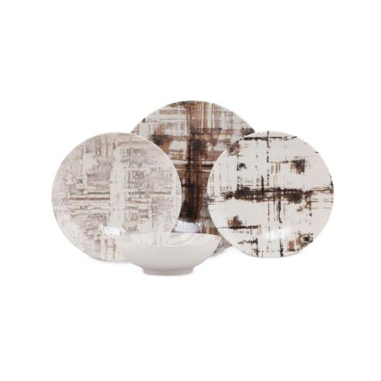 Conjunto de 24 peças para jantar em porcelana, castanho e branco