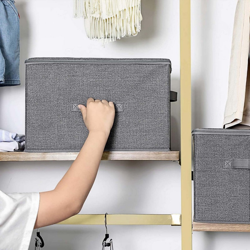 Conjunto de 3 caixas de arrumação com fecho de correr CURAN, cinzento