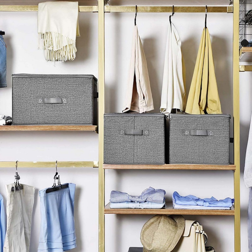 Conjunto de 3 caixas de arrumação com fecho de correr CURAN, cinzento