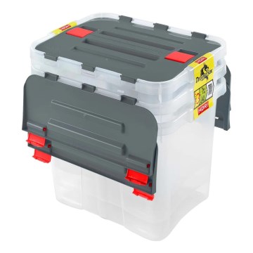 Conjunto de 3 caixas de arrumação DRAGON 24 l cinzenta/transparente