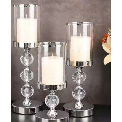 Conjunto de 3 castiçais cromados brilhantes