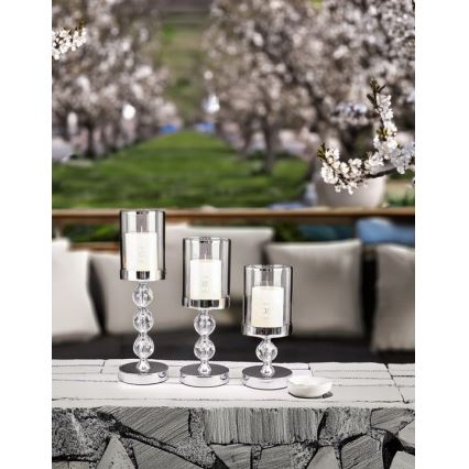 Conjunto de 3 castiçais cromados brilhantes