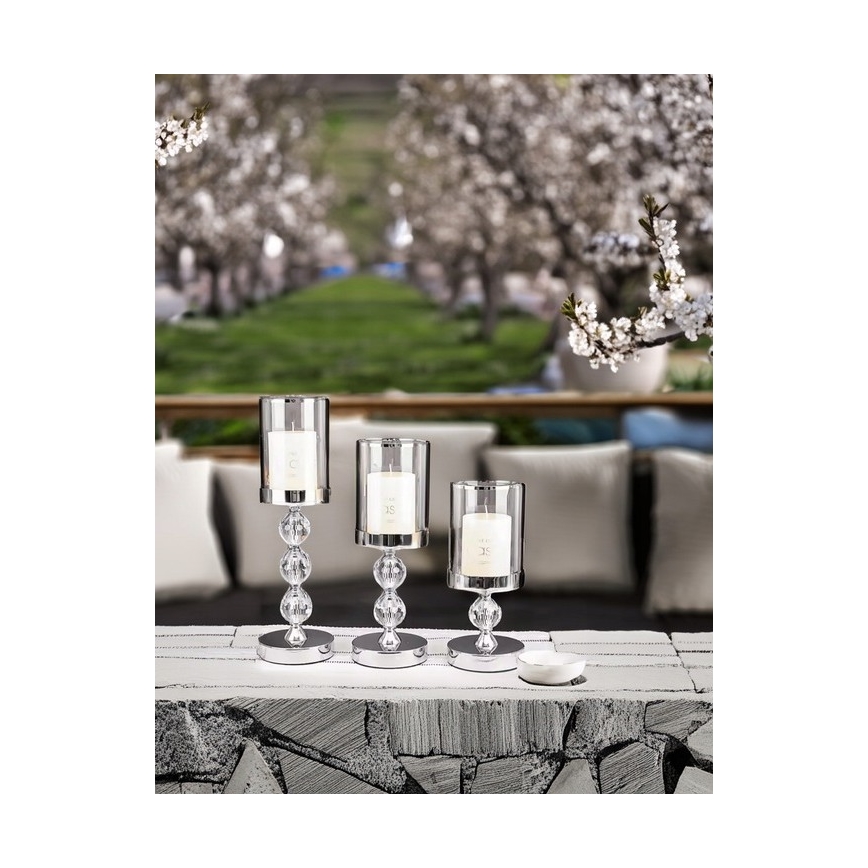 Conjunto de 3 castiçais cromados brilhantes