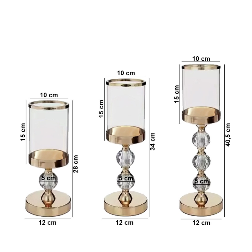 Conjunto de 3 castiçais dourados