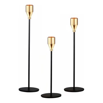 Conjunto de 3 castiçais preto/dourado