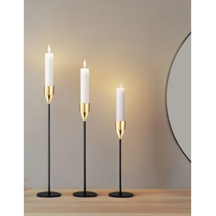 Conjunto de 3 castiçais preto/dourado