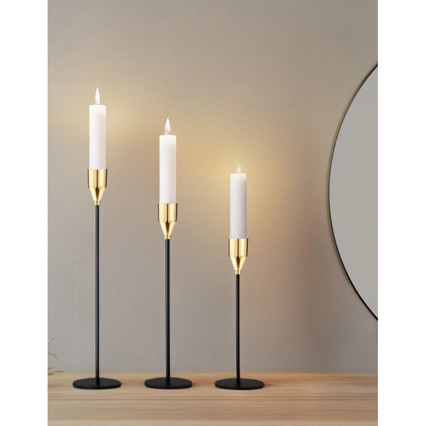 Conjunto de 3 castiçais preto/dourado