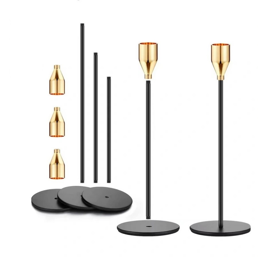 Conjunto de 3 castiçais preto/dourado