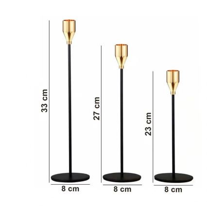 Conjunto de 3 castiçais preto/dourado