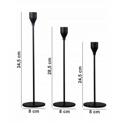 Conjunto de 3 castiçais pretos