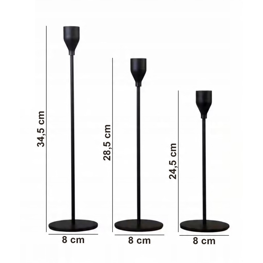 Conjunto de 3 castiçais pretos