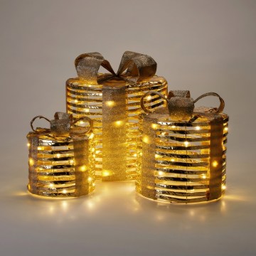 Conjunto de 3 decorações de Natal LED 20xLED/2xAA + 30xLED/3xAA + 40xLED/3xAA branco quente presentes/dourado