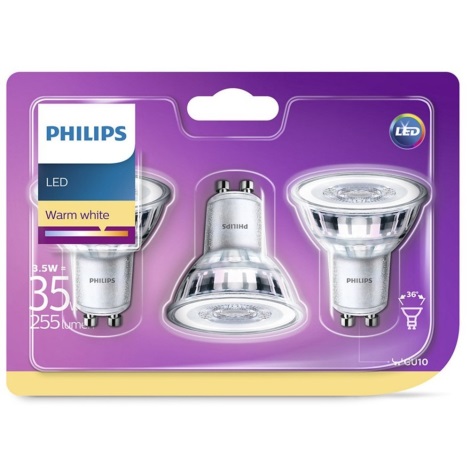 CONJUNTO de 3 Lâmpadas LED Philips GU10/3.5W/230V 2700K