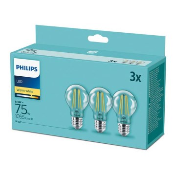 Conjunto de 3 Lâmpadas LED VINTAGE Philips E27/8,5W/230V 2700K