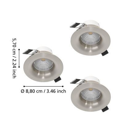 Eglo - Conjunto de 3 luminárias de embutir dimerizáveis LED/4,8W/230V Ø 8,8 cm cromado mate