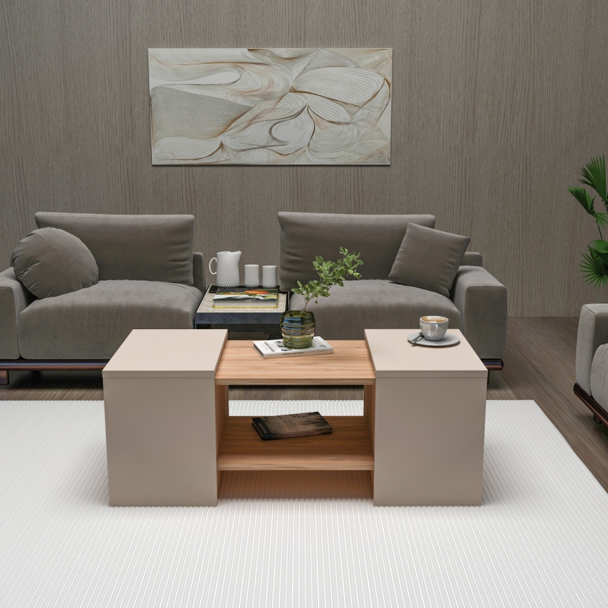 Conjunto de 3 mesas de centro SOLIS 45/45/100x30/30/40 cm bege/abeto