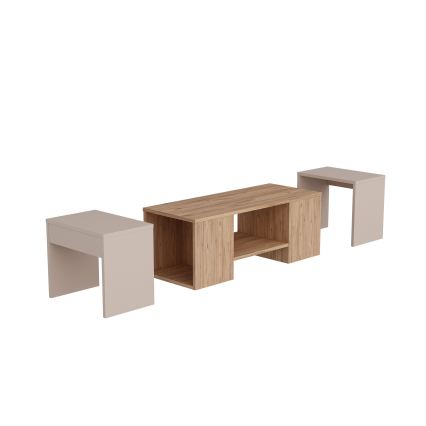 Conjunto de 3 mesas de centro SOLIS 45/45/100x30/30/40 cm bege/abeto