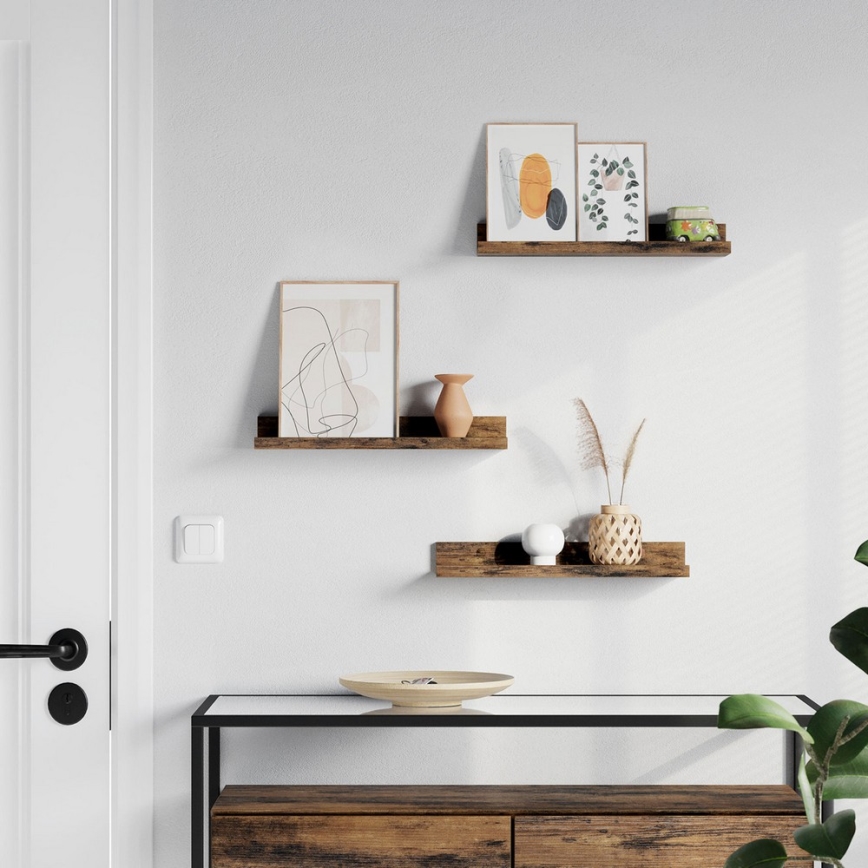 Conjunto de 3 prateleiras de parede SHELFY, castanhas